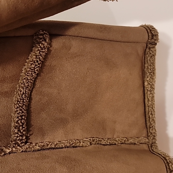L.L. Bean Womans Vintage Brown Faux Suede Microfiber Jacket Coat Size L Sherpa - Picture 3 of 9